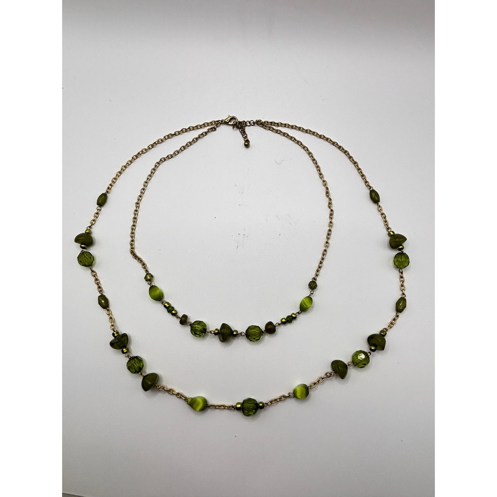 Sonoma Life + Style Green Beaded Double Strand Necklace Gold Tone 24 Inch